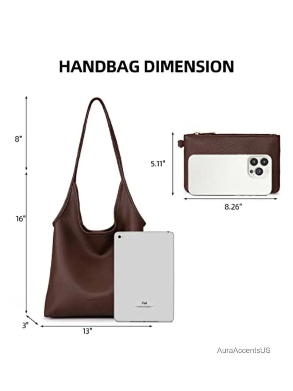 Slouchy Hobo Bag Soft Vegan Leather Shoulder Purse with Zipper Pouch Top Handle